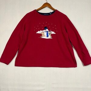 Karen Scott Christmas Snowman & Teddy Bear Embroidered Red Sweatshirt -‎ Size L